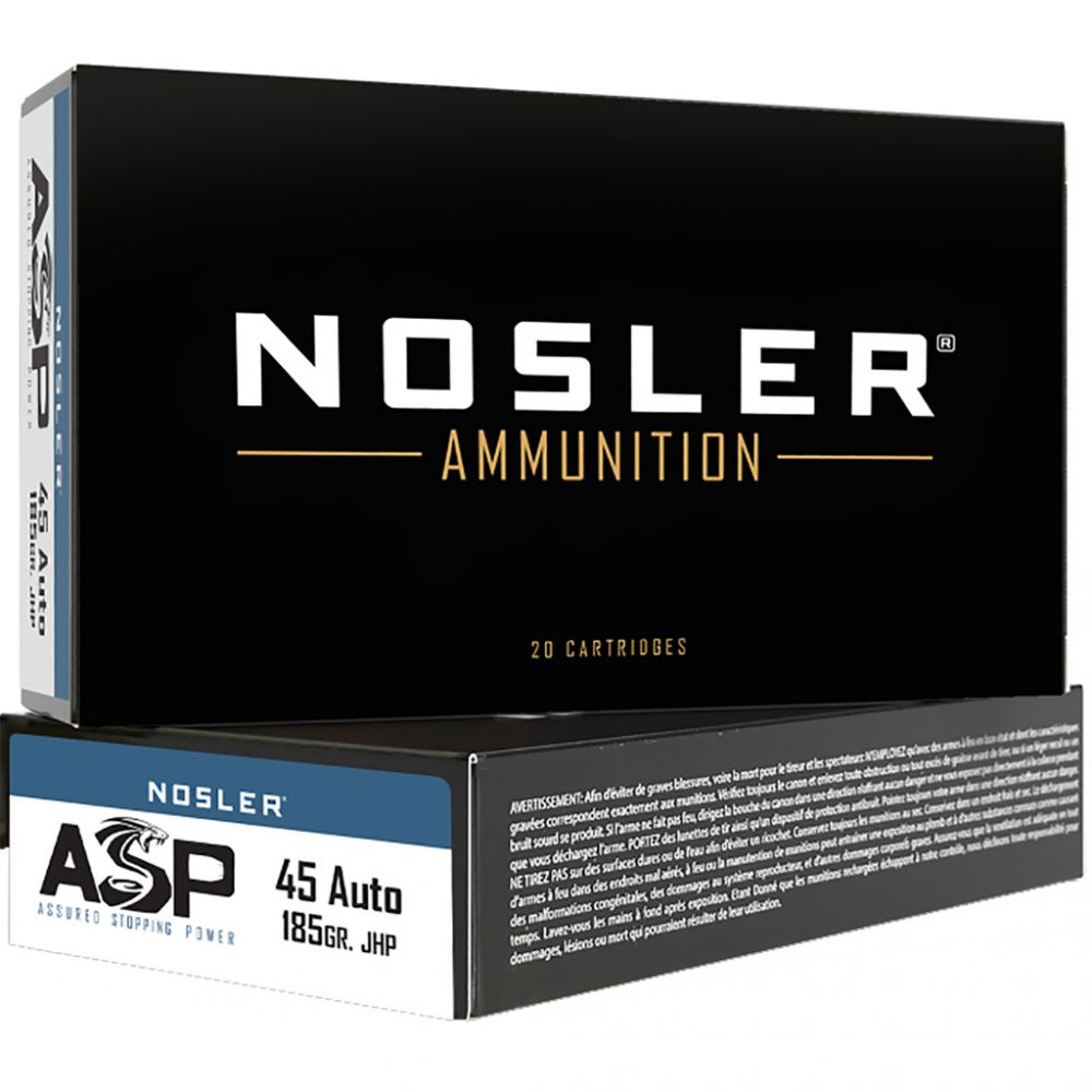 Nosler ASP Handgun Ammo .45 ACP 185 gr. HG JHP 20 rd.